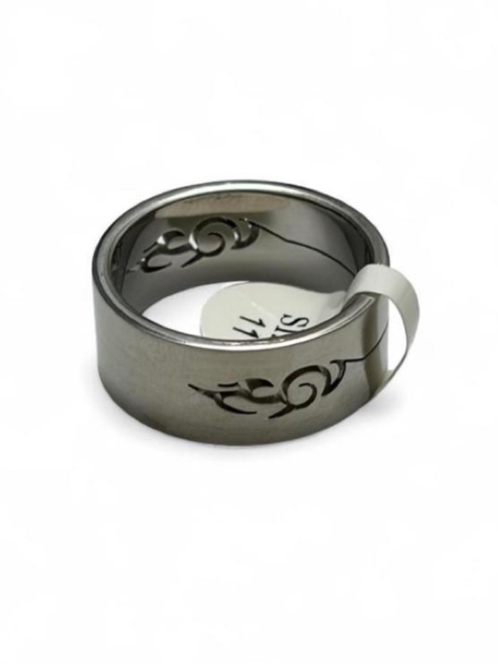 Men's Tribal Engraved Stainless Steel Ring - Black Gray